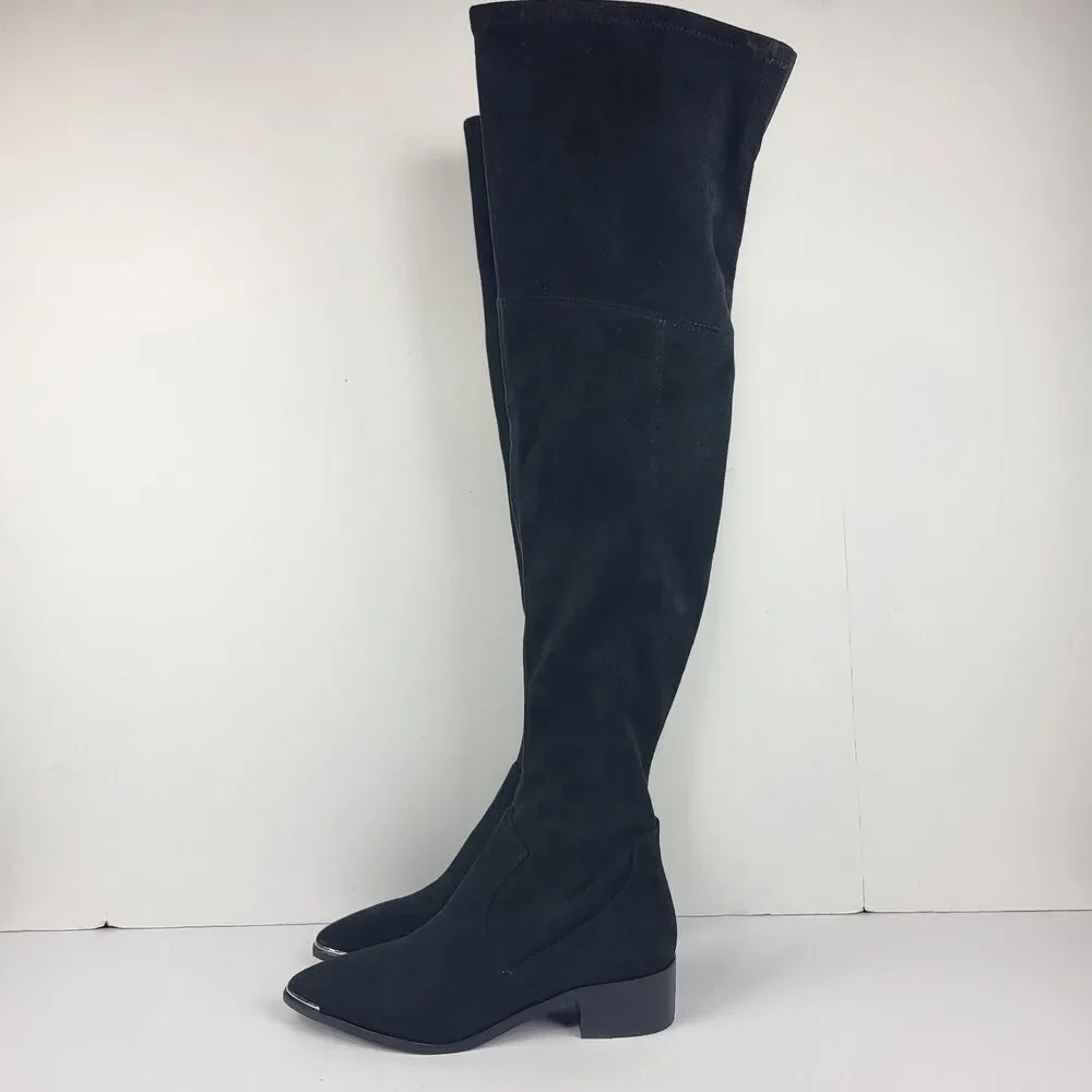 Marc Fisher Yaki Over The Knee Boots Black Vegan Suede Stretch Size 7M